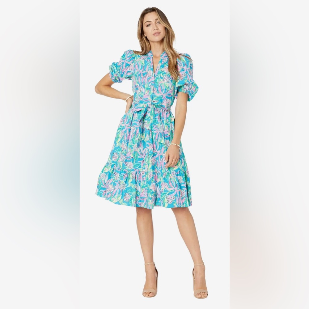 NWT Lilly Pulitzer Shona Knee Length Stretch Dress in Formentera Turquoise